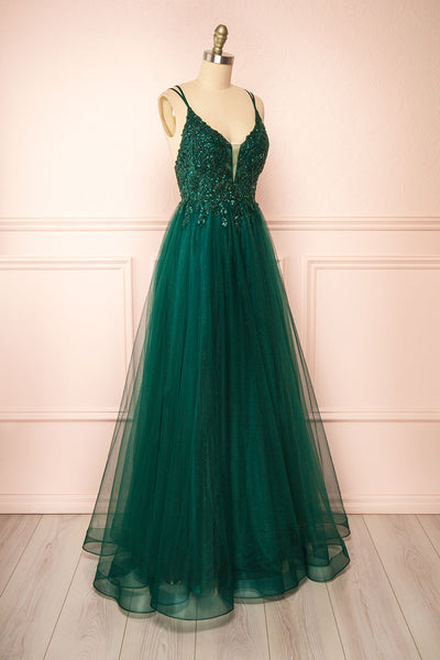 Aethera Green Sparkling Beaded A-Line Maxi Dress | Boutique 1861 side view