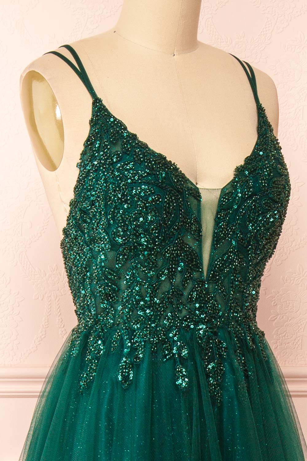 Aethera Green Sparkling Beaded A-Line Maxi Dress | Boutique 1861 side 