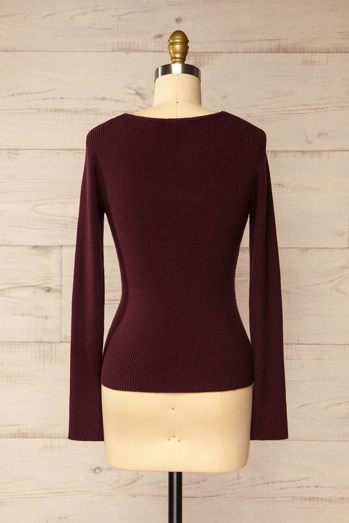back view of Agasta Burgundy Ribbed Knit Top with Lace at La petite garçonne