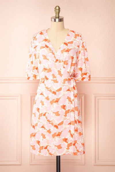 Aghasti Short Pink Floral Wrap Dress | Boutique 1861 front view
