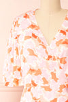 Aghasti Short Pink Floral Wrap Dress | Boutique 1861 front close-up