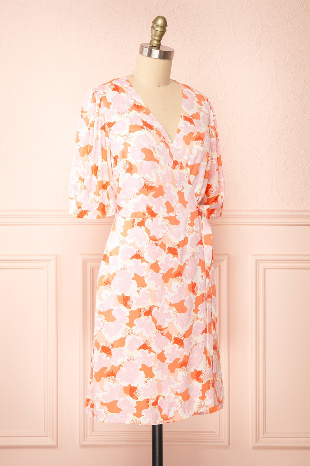 Aghasti Short Pink Floral Wrap Dress | Boutique 1861 side view 