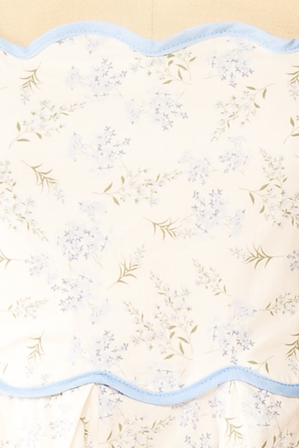 Ahrya Blue Floral Midi Dress with Bow Straps and Scallop Hem | Boutique 1861 fabric 