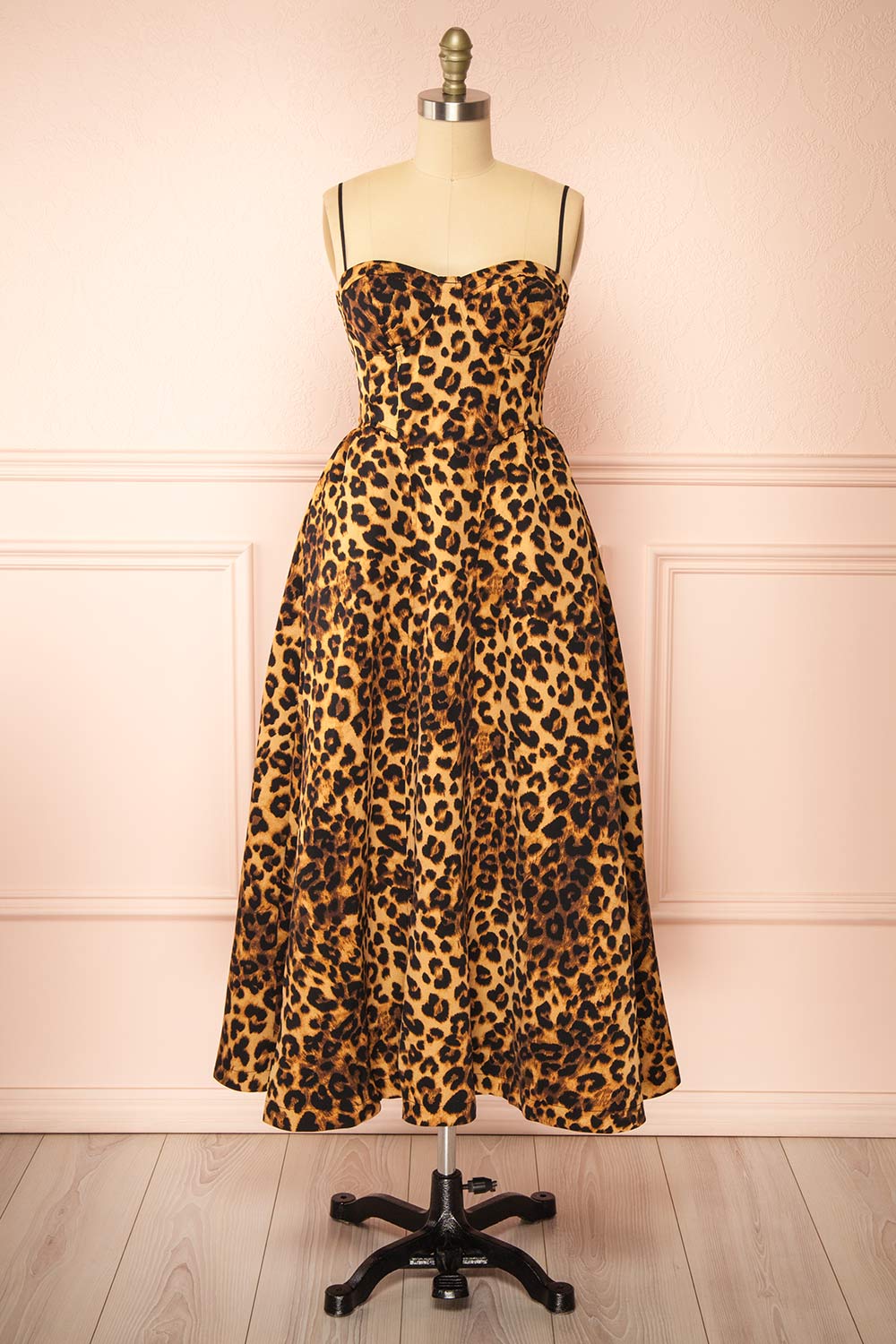 Aidan Leopard Bustier Midi Dress | Boutique 1861 front view