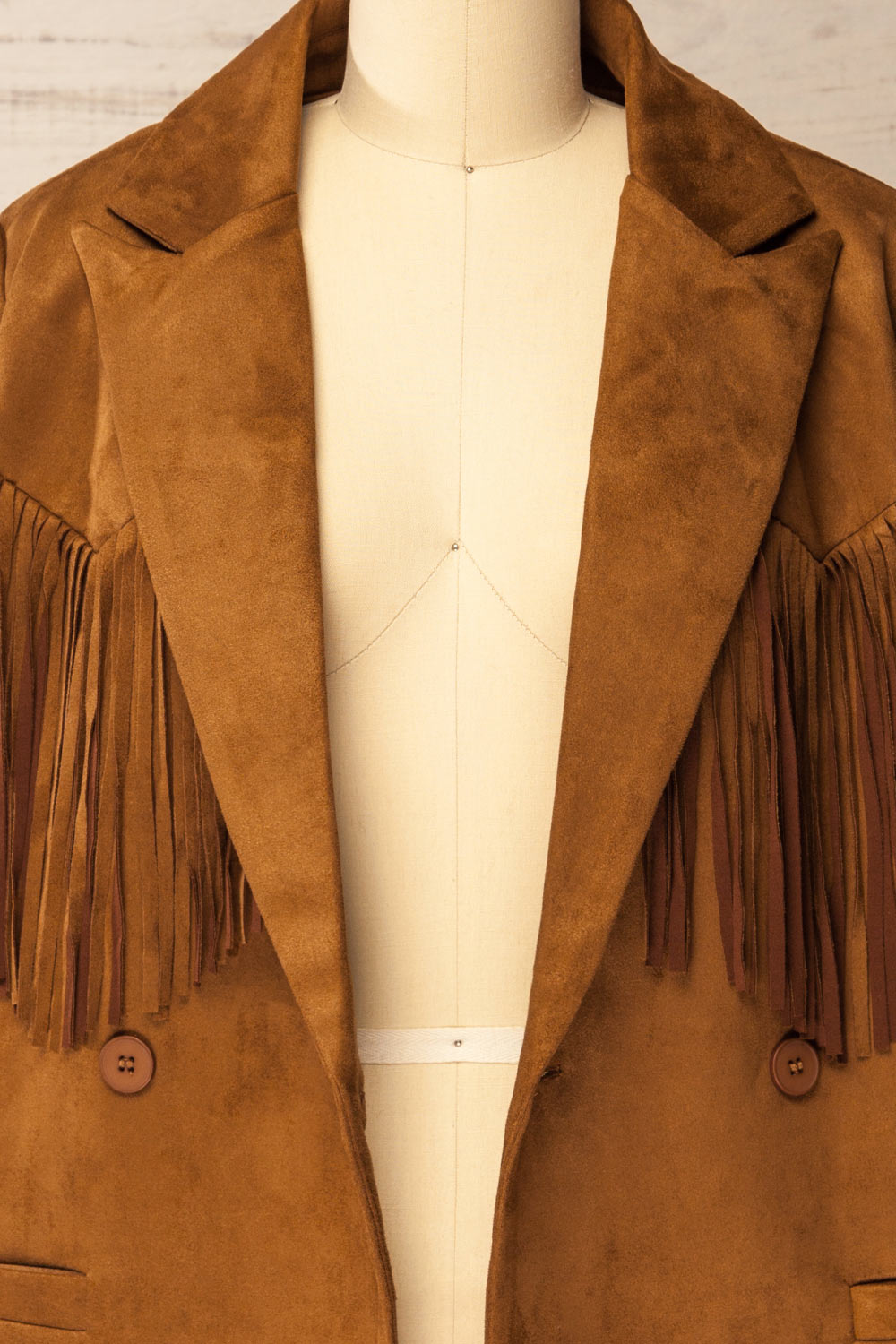 Aiken Brown Faux Suede Jacket with Fringes | La petite garçonne open 