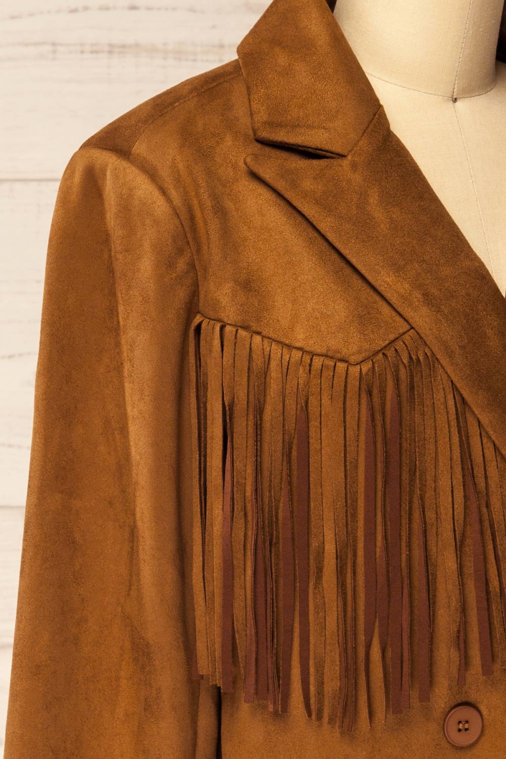 Aiken Brown Faux Suede Jacket with Fringes | La petite garçonne side