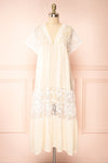 Ailee Beige & White Tiered Midi Dress w/ Embroidery | Boutique 1861 front view