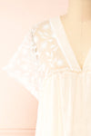Ailee Beige & White Tiered Midi Dress w/ Embroidery | Boutique 1861 front close-up