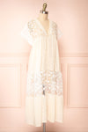 Ailee Beige & White Tiered Midi Dress w/ Embroidery | Boutique 1861 side view