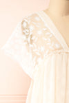 Ailee Beige & White Tiered Midi Dress w/ Embroidery | Boutique 1861  side close-up