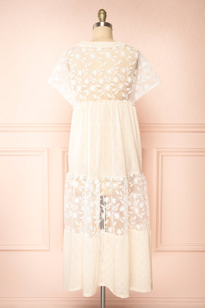 Ailee Beige & White Tiered Midi Dress w/ Embroidery | Boutique 1861  back view