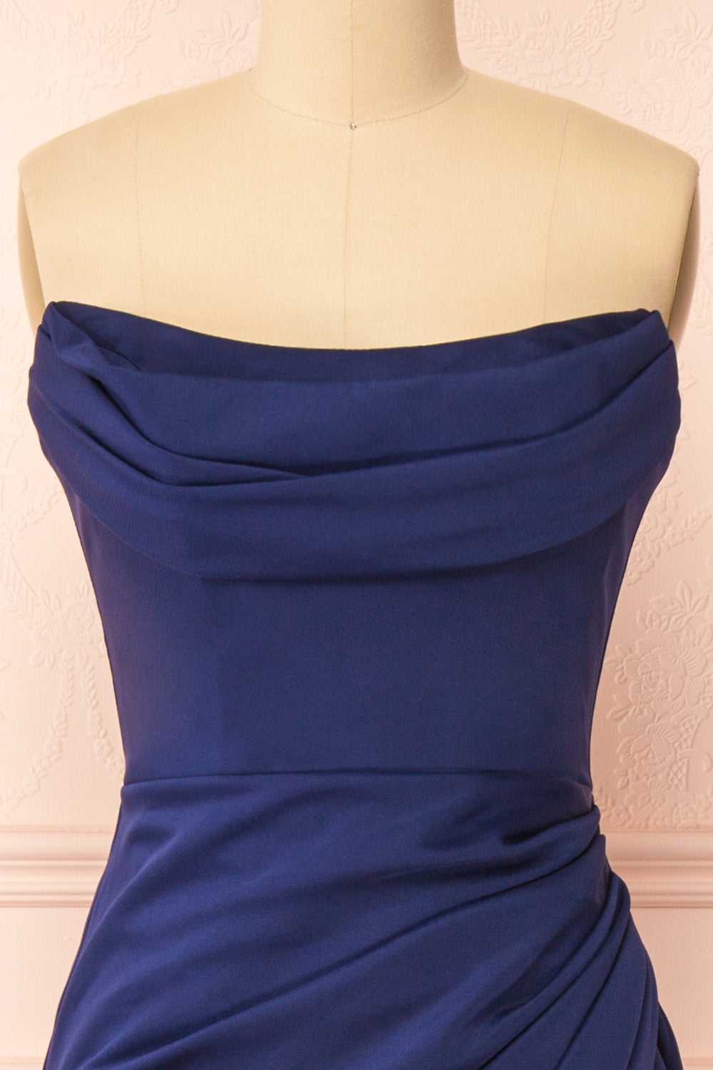 Ailsa Navy Strapless Gown w/ High Slit | Boutique 1861 front