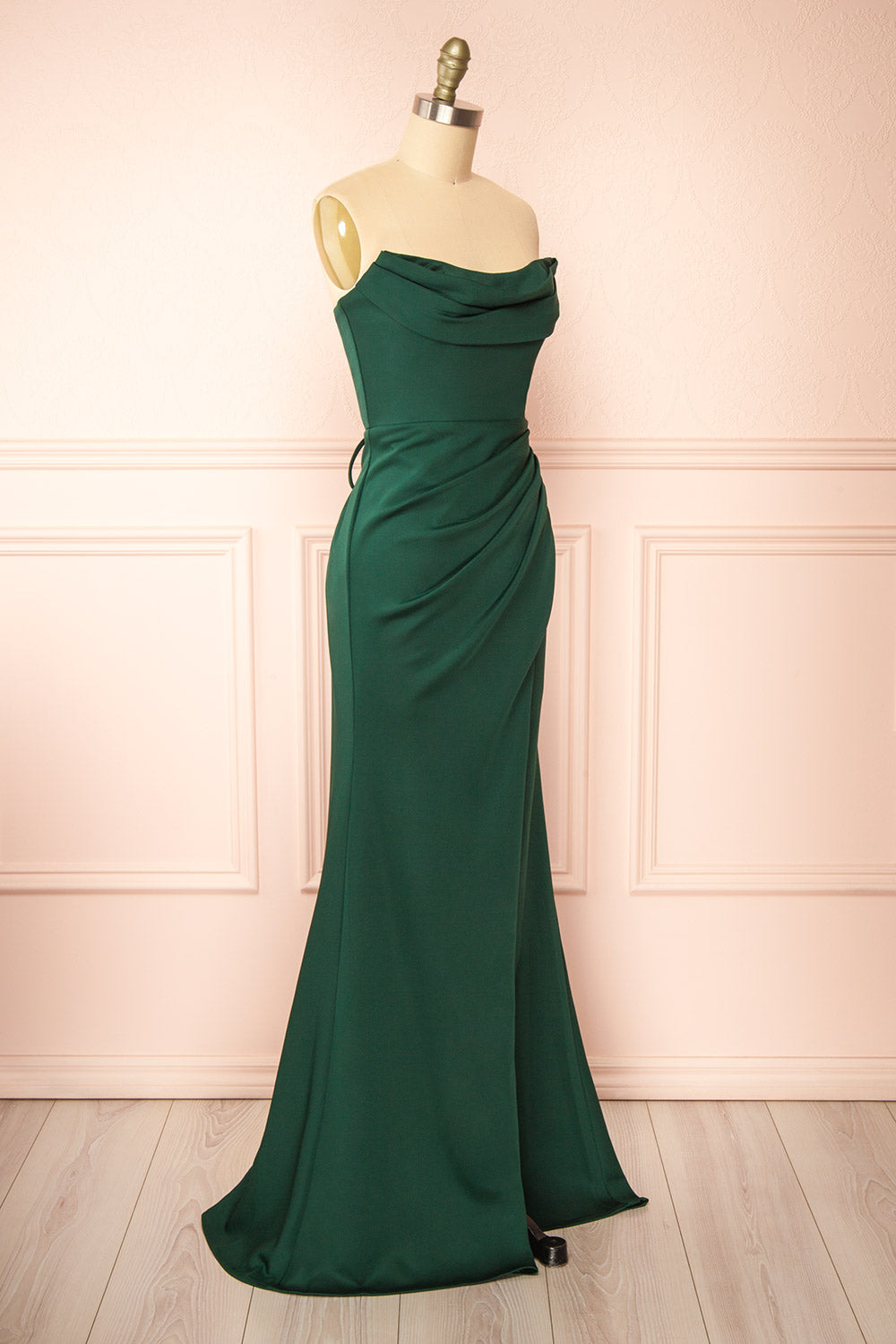 Ailsa Green Strapless Gown w/ High Slit | Boutique 1861 side view