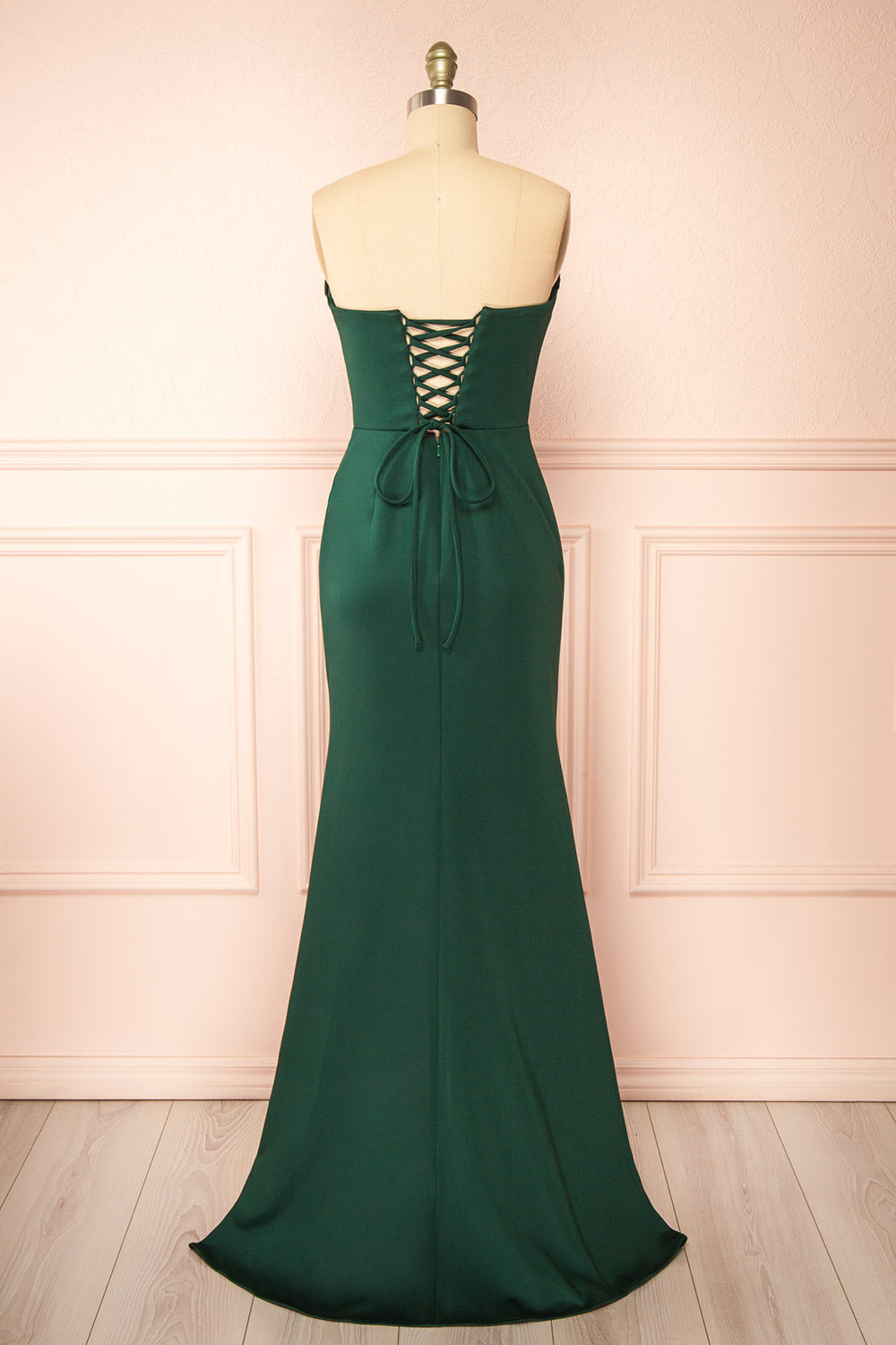 Ailsa Green Strapless Gown w/ High Slit | Boutique 1861 back view