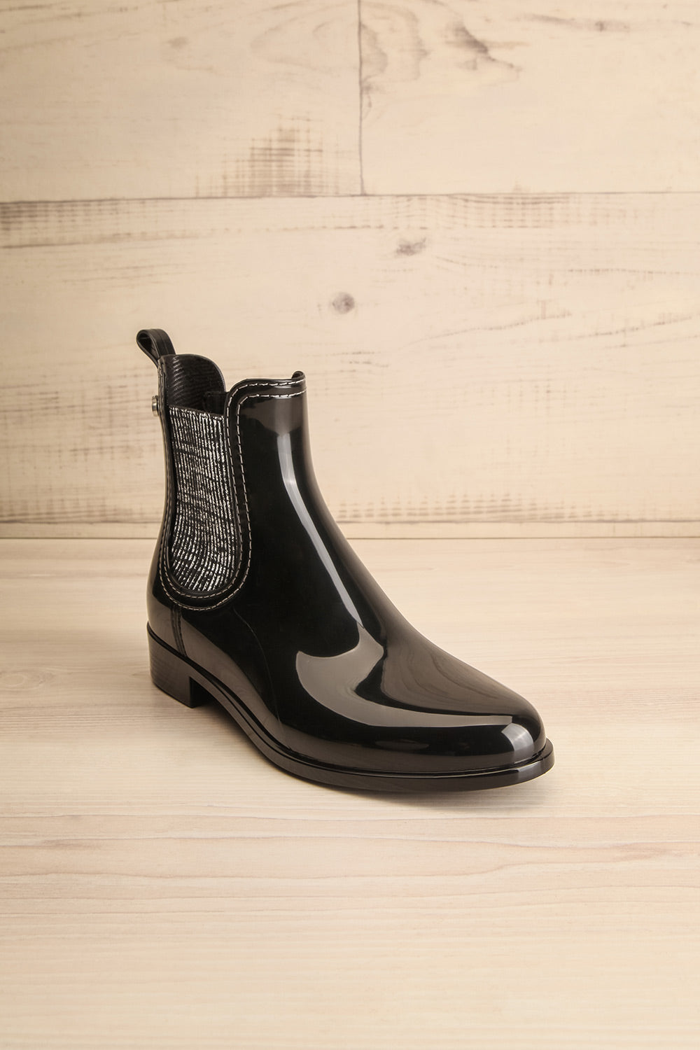 Ainea Black Glossy Ankle Rain Boots | La petite garçonne front view