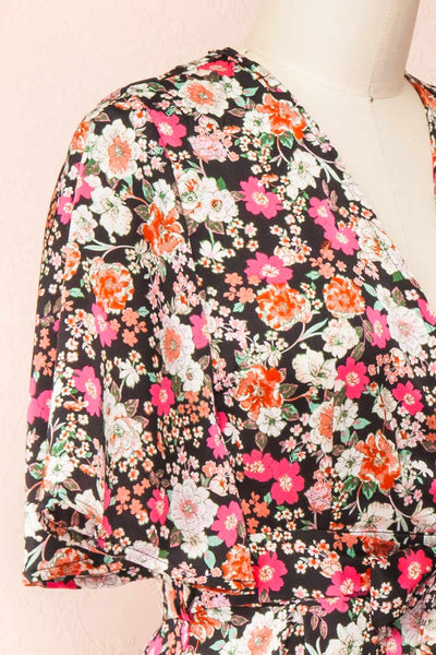 Aislinn Floral Romper w/ Fabric Belt | Boutique 1861 side close-up