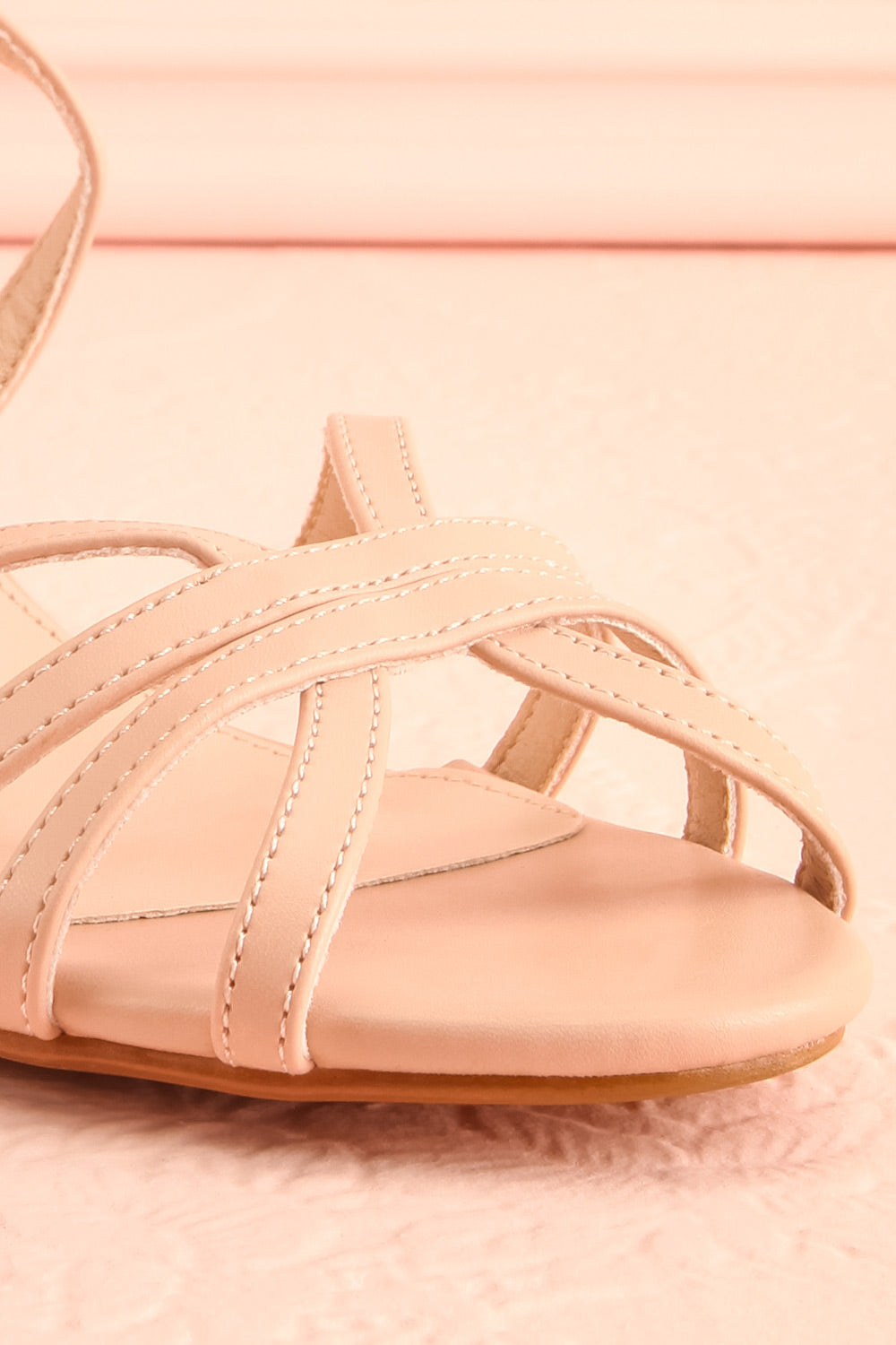 Ajourne Strappy Beige Heeled Sandals | Boutique 1861 front close-up