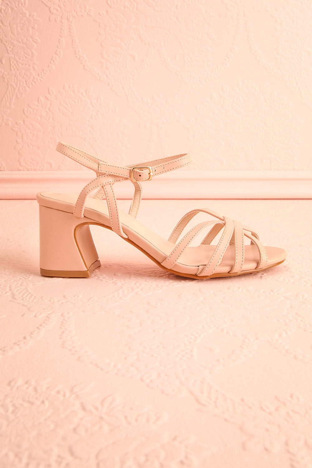 Ajourne Strappy Beige Heeled Sandals | Boutique 1861 side view