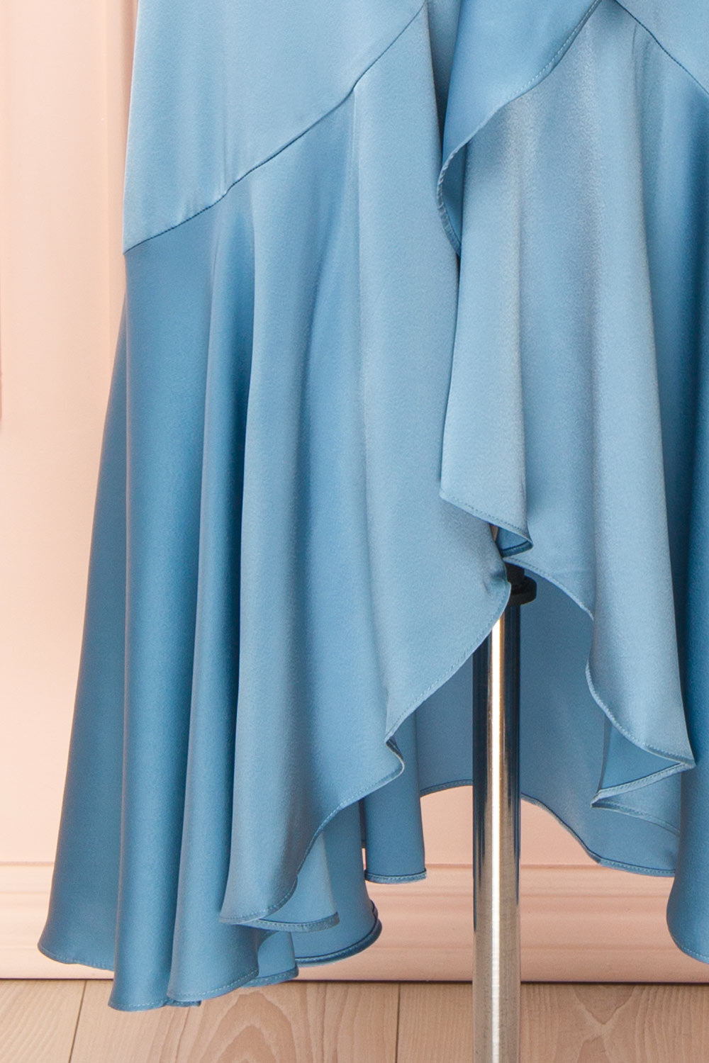 Akamari Long Satin Blue Wrap Dress | Boutique 1861  bottom 