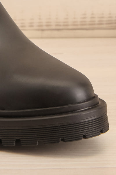 Aksai Matte Black Rain Boots | La petite garçonne front close-up