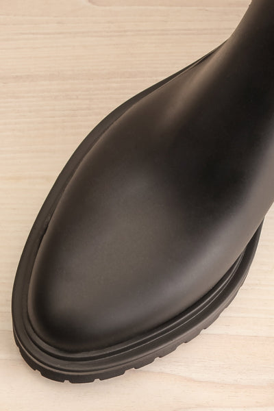 Aksai Matte Black Rain Boots | La petite garçonne flat close-up