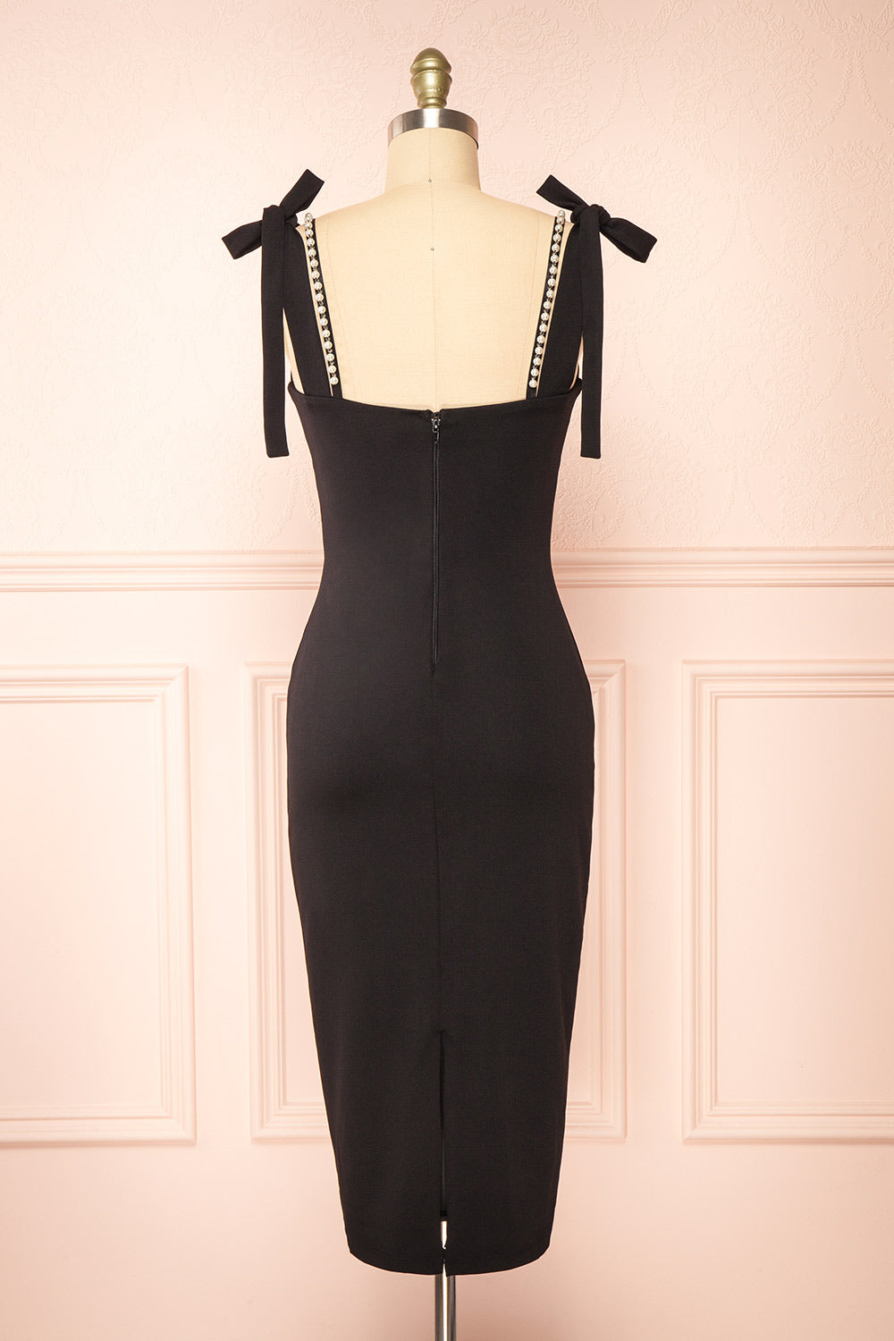 Alarice Fitted Midi Black Dress | Boutique 1861 back view