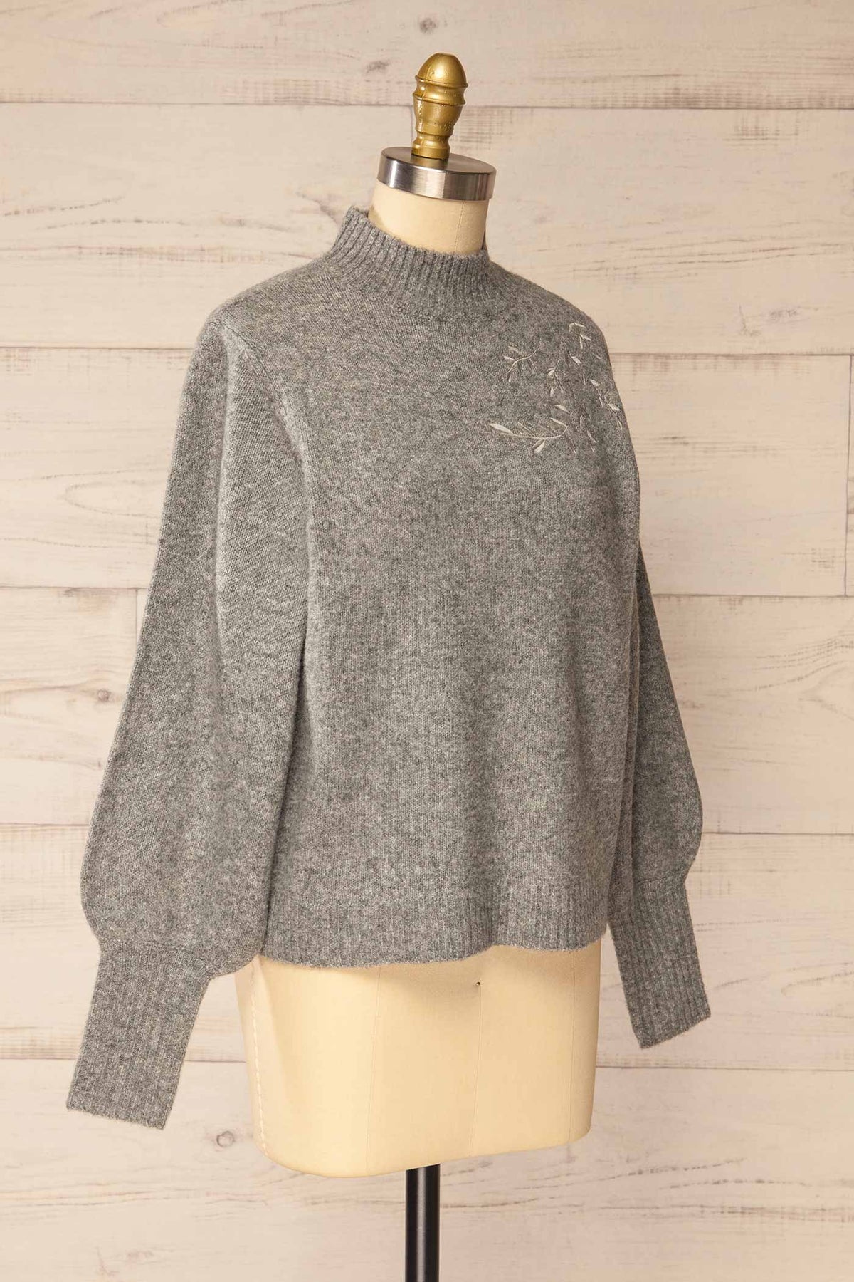 side view of Albury Grey Sweater with Leaf Embroidery at La petite garçonne