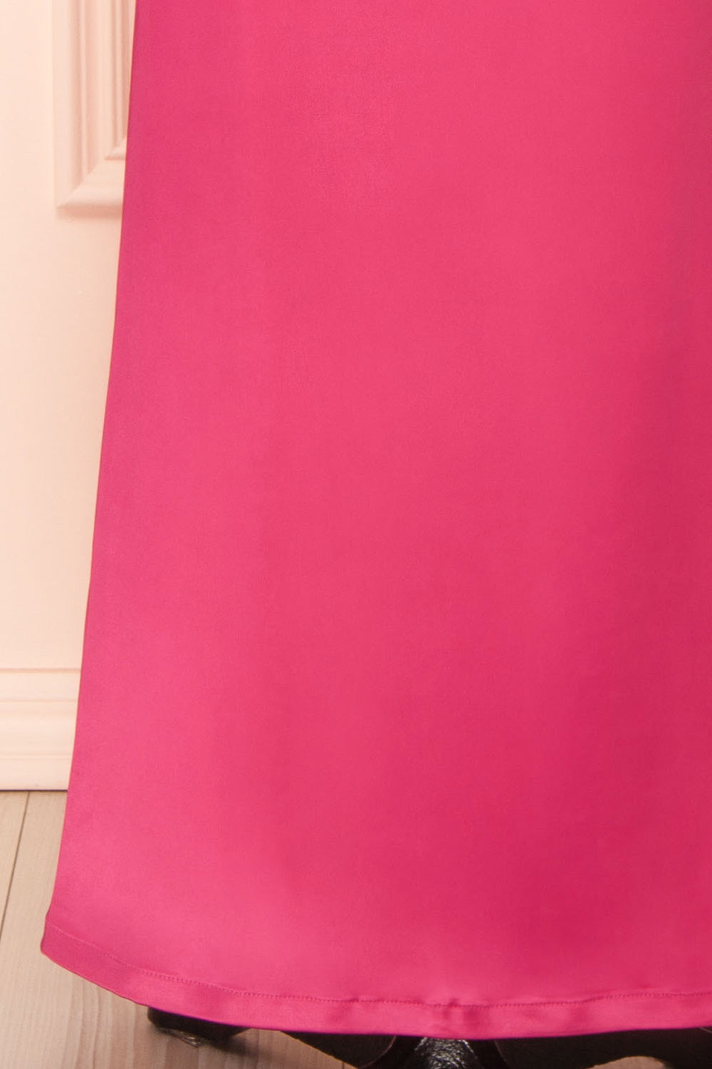 Alexia Pink Long Satin Mermaid Dress w/ Cowl Neck | Boutique 1861 bottom