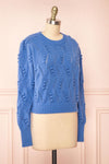 Alexis Blue Sweater w/ Pompoms | Boutique 1861 side view