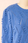 Alexis Blue Sweater w/ Pompoms | Boutique 1861 side close-up