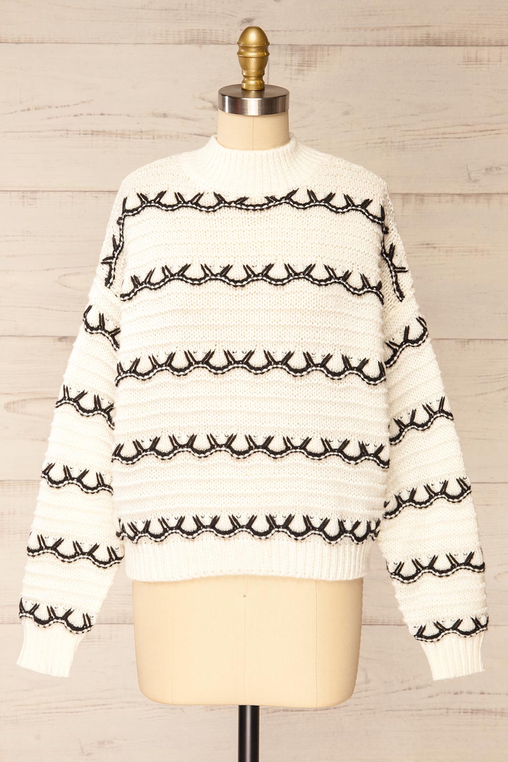 Alfreton Ivory Round Mock Knit Sweater | La petite garçonne front view