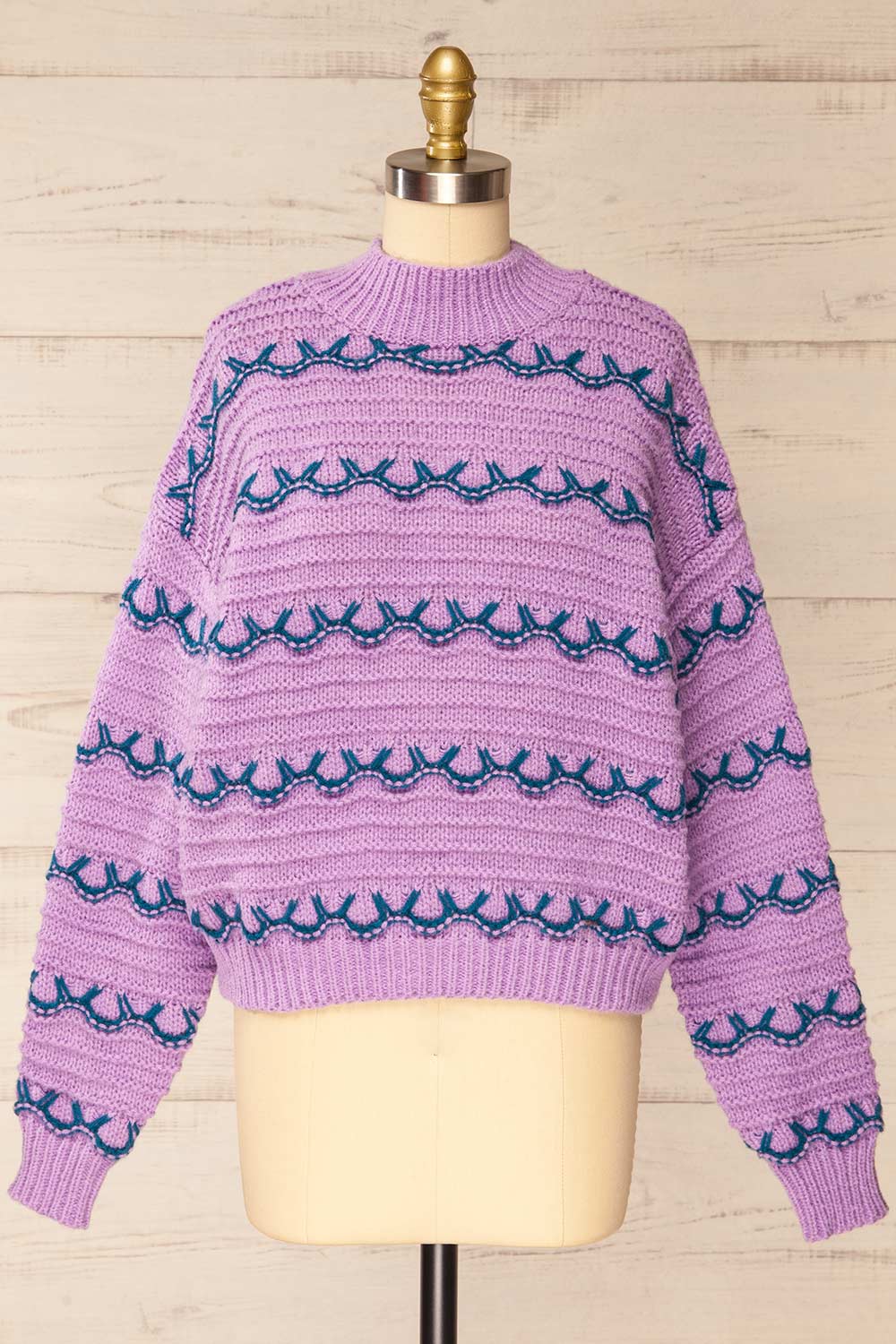 Alfreton Purple Round Mock Knit Sweater | La petite garçonne front view