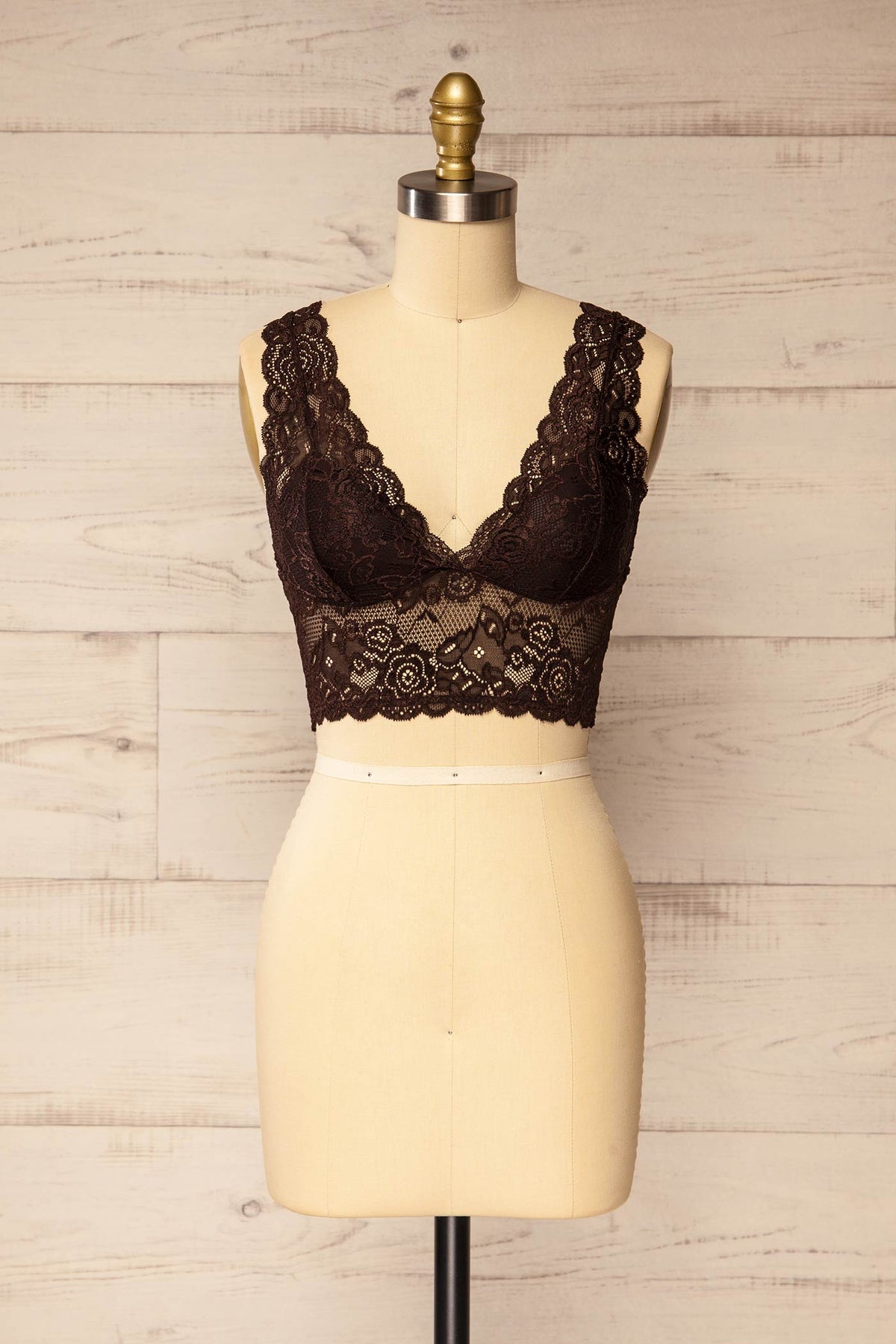 front view of Alghero Brown Floral Lace Bralette at La petite garçonne