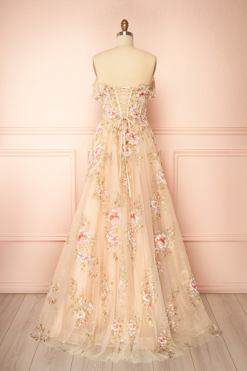 Alice A-Line Floral Champagne Maxi Dress | Boutique 1861