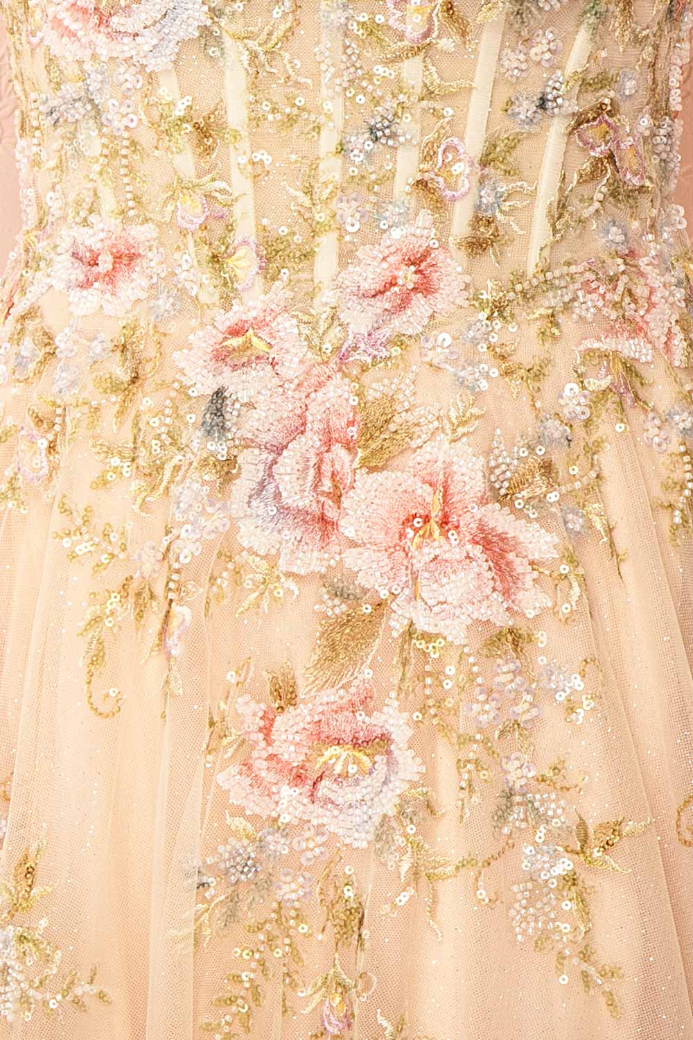 本日限定値下げ　ANDWANG Élégance Ribbon Dress S Alice A-Line Floral Champagne Maxi Dress | Boutique 1861
