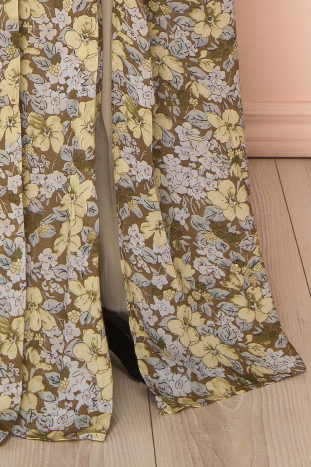 Alinia Floral Chiffon Maxi Dress w/ Plunging Neckline | Boutique 1861 bottom