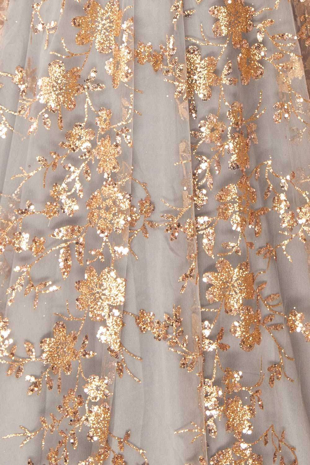 Alix Blue Grey Glittery V-Neck Maxi Dress | Boutique 1861 close up fabric details