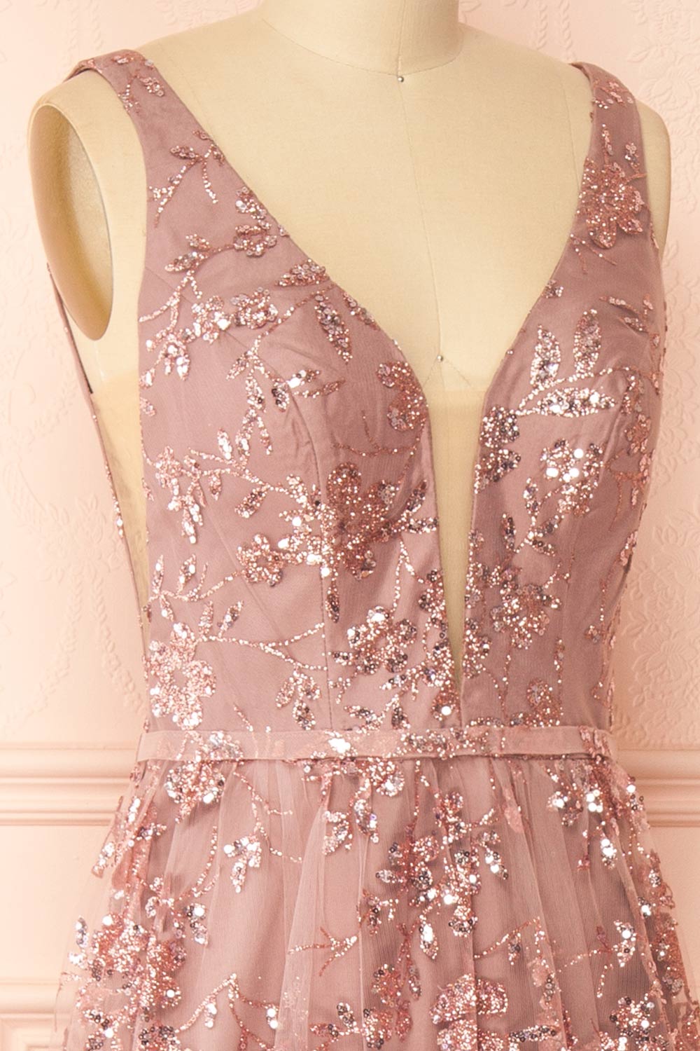 Alix Mauve Glittery V-Neck Maxi Dress | Boutique 1861 side view