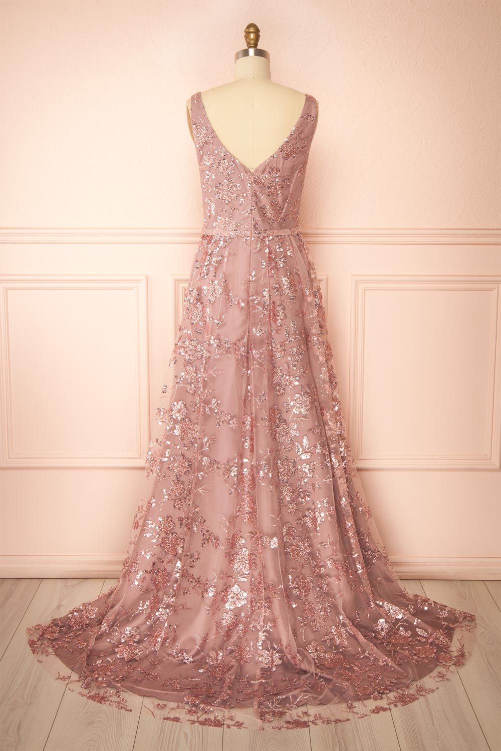 Alix Mauve Glittery V-Neck Maxi Dress | Boutique 1861 back