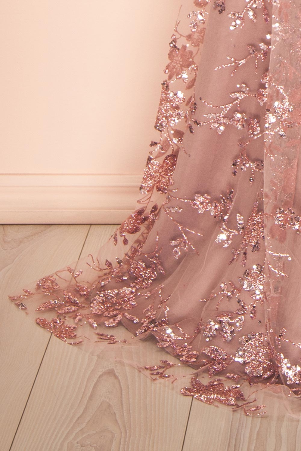 Alix Mauve Glittery V-Neck Maxi Dress | Boutique 1861 bottom right details