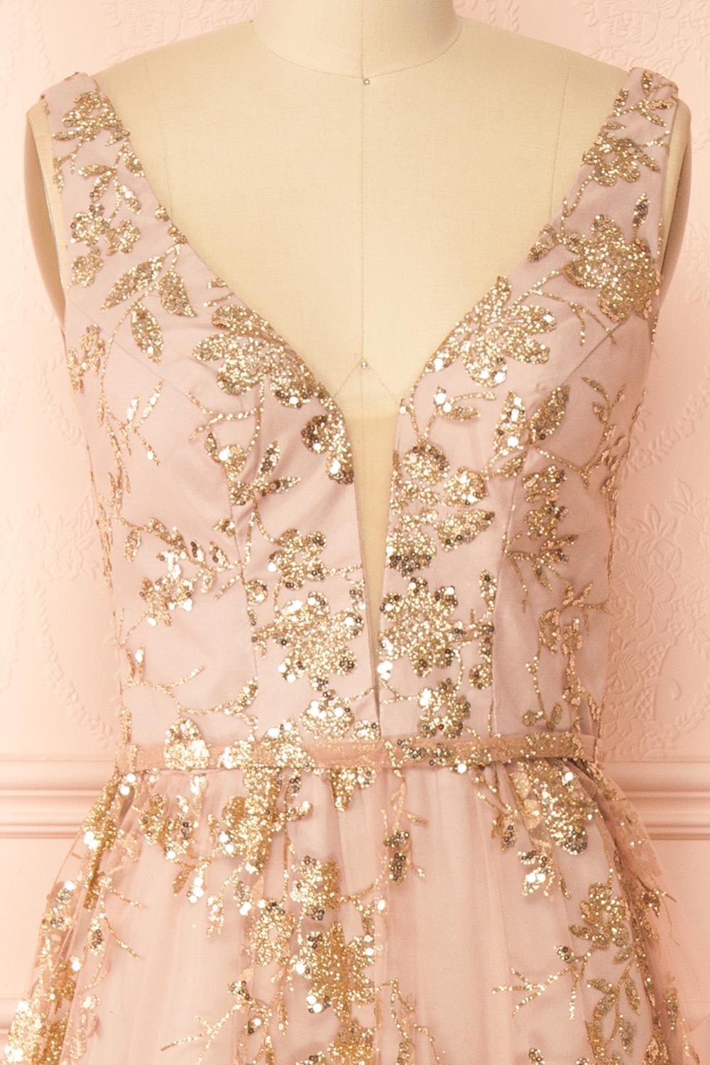 Alix Taupe Glittery V-Neck Maxi Dress | Boutique 1861 Front view