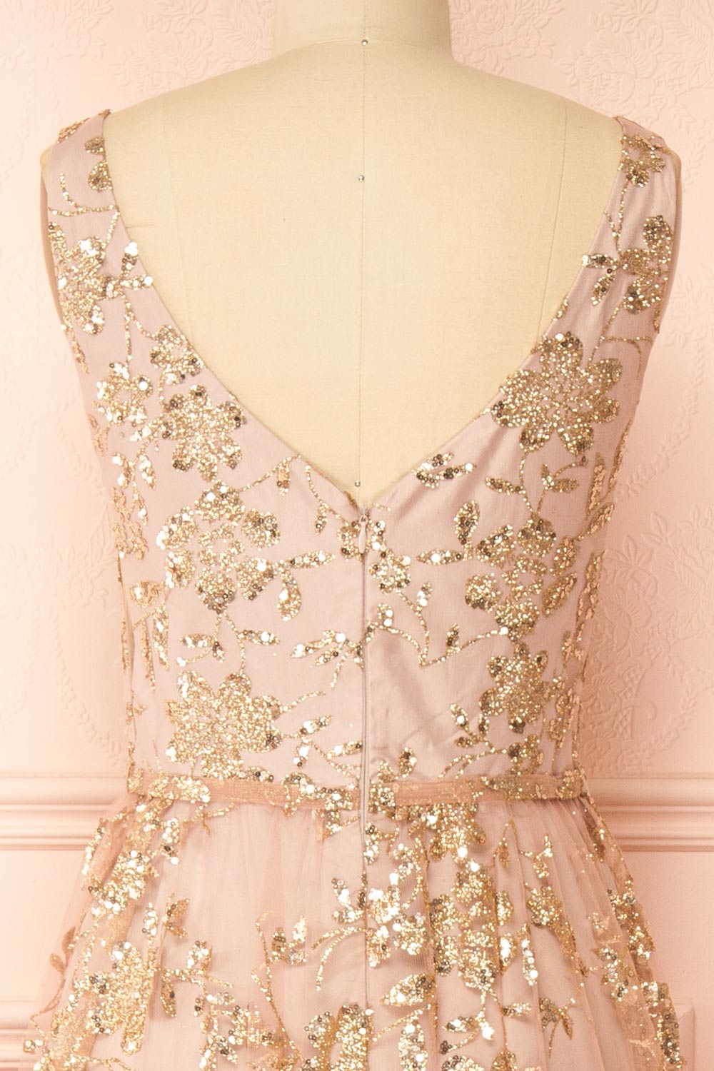 Alix Taupe Glittery V-Neck Maxi Dress | Boutique 1861 back view