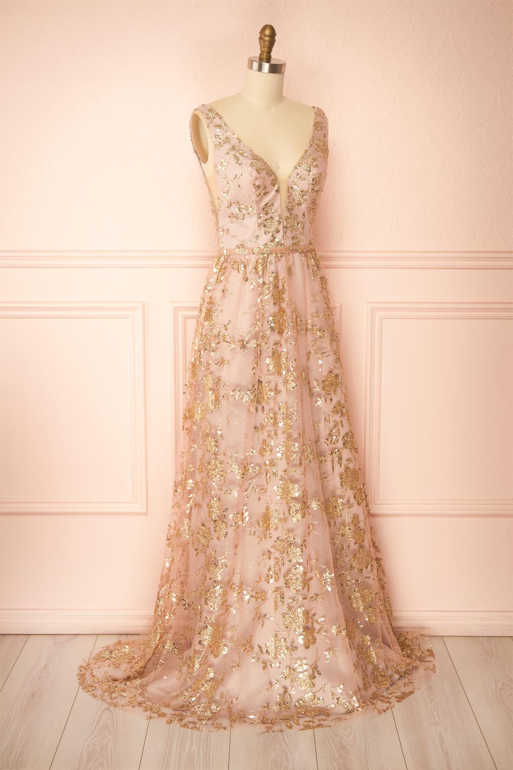 Alix Taupe Glittery V-Neck Maxi Dress | Boutique 1861 side