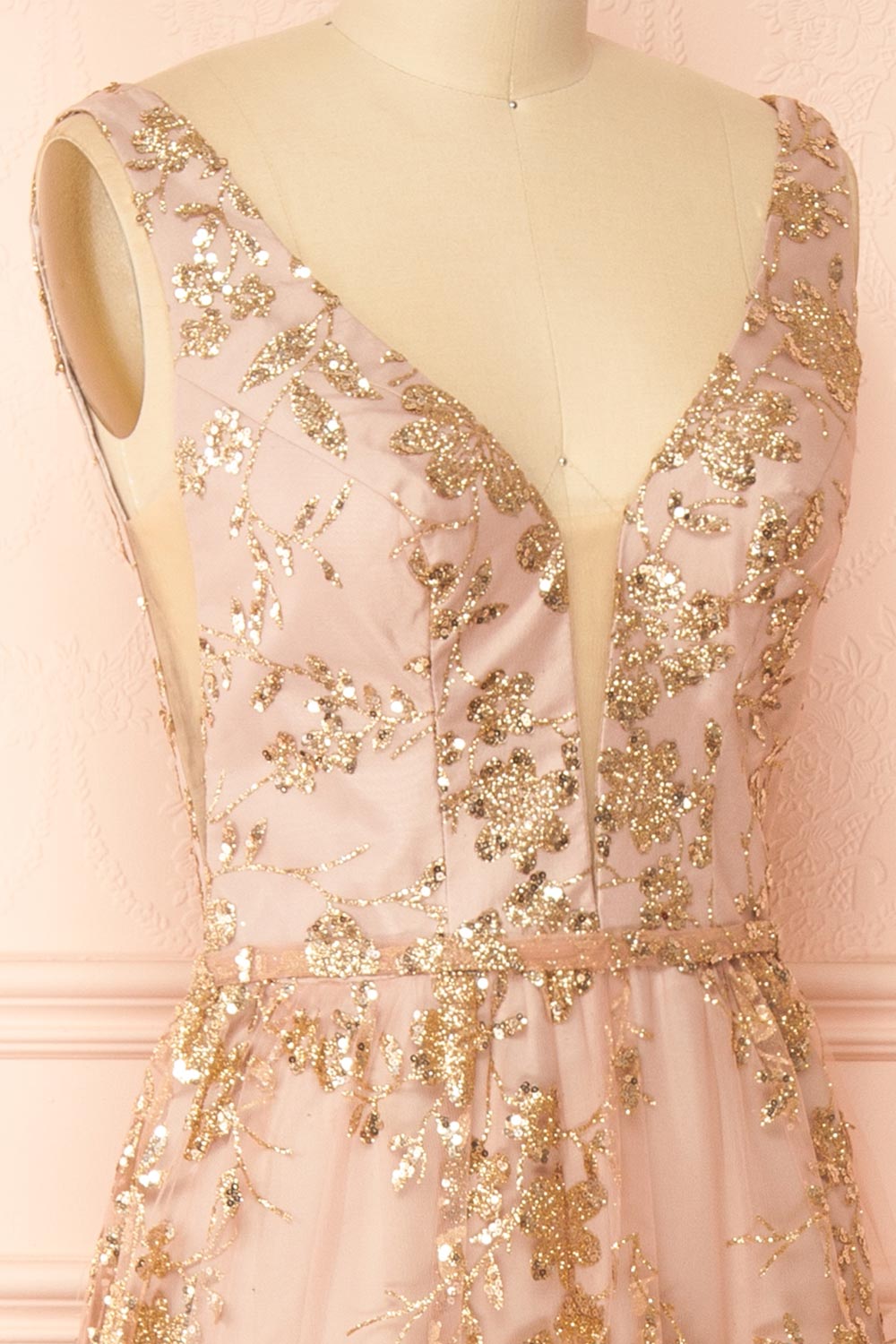 Alix Taupe Glittery V-Neck Maxi Dress | Boutique 1861 Side view