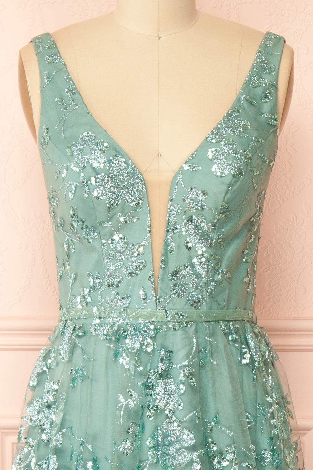 Alix Teal Glittery V-Neck Maxi Dress | Boutique 1861 front view