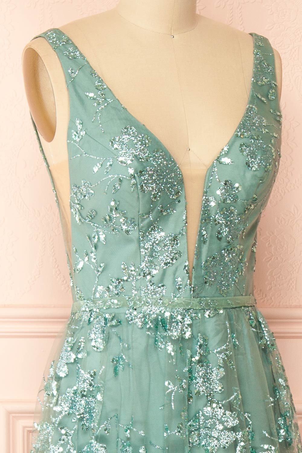 Alix Teal Glittery V-Neck Maxi Dress | Boutique 1861 side view