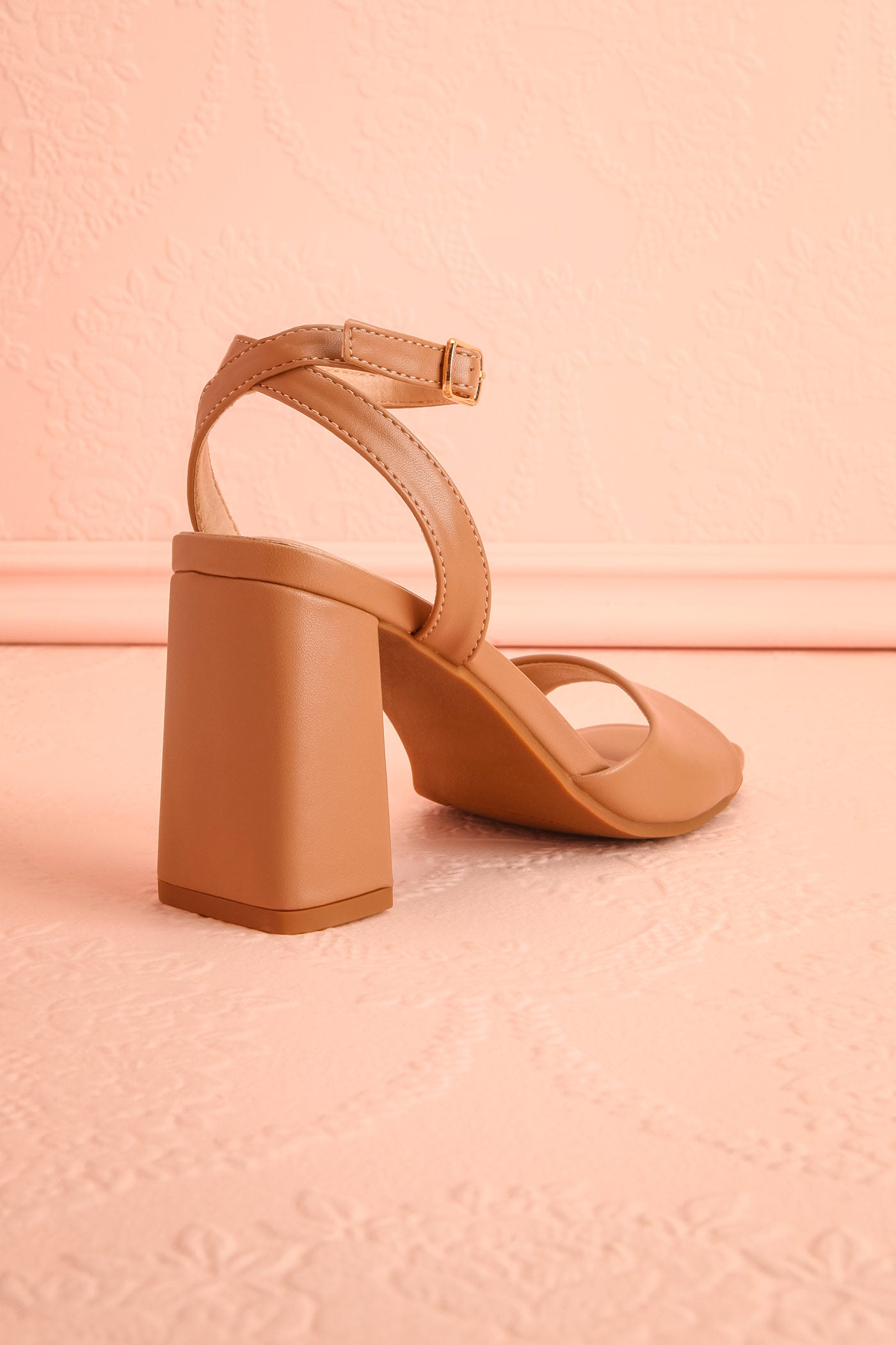 Profile view Allison Beige Square Toe Block Heel Sandals from boutique 1861