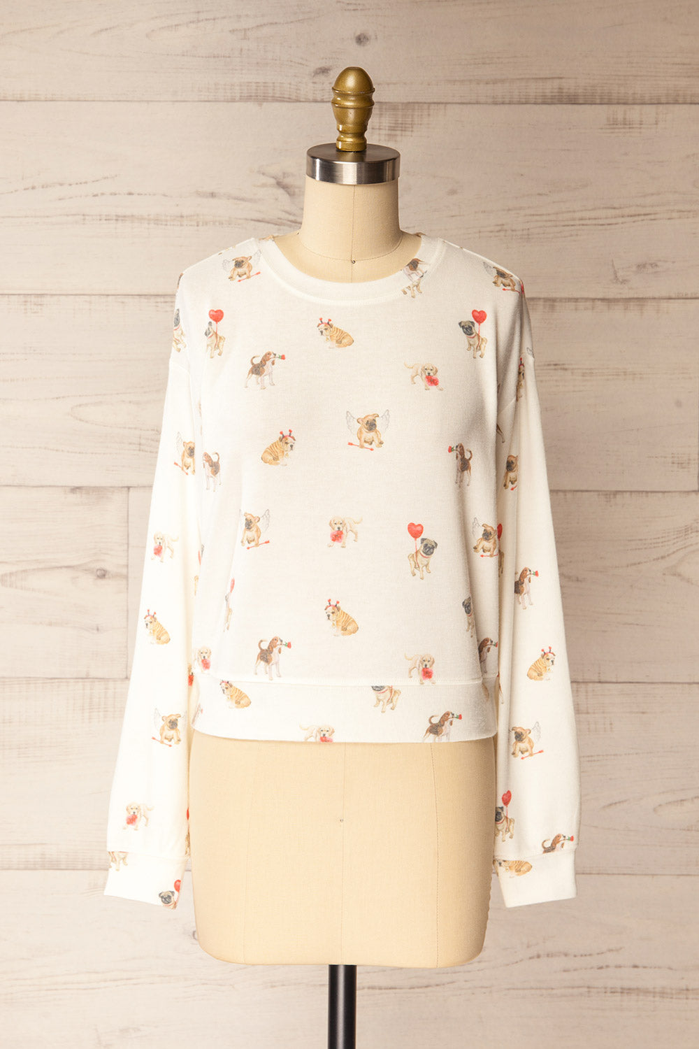 Almora White Long Sleeves Top with Dog Print | La petite garçonne front view