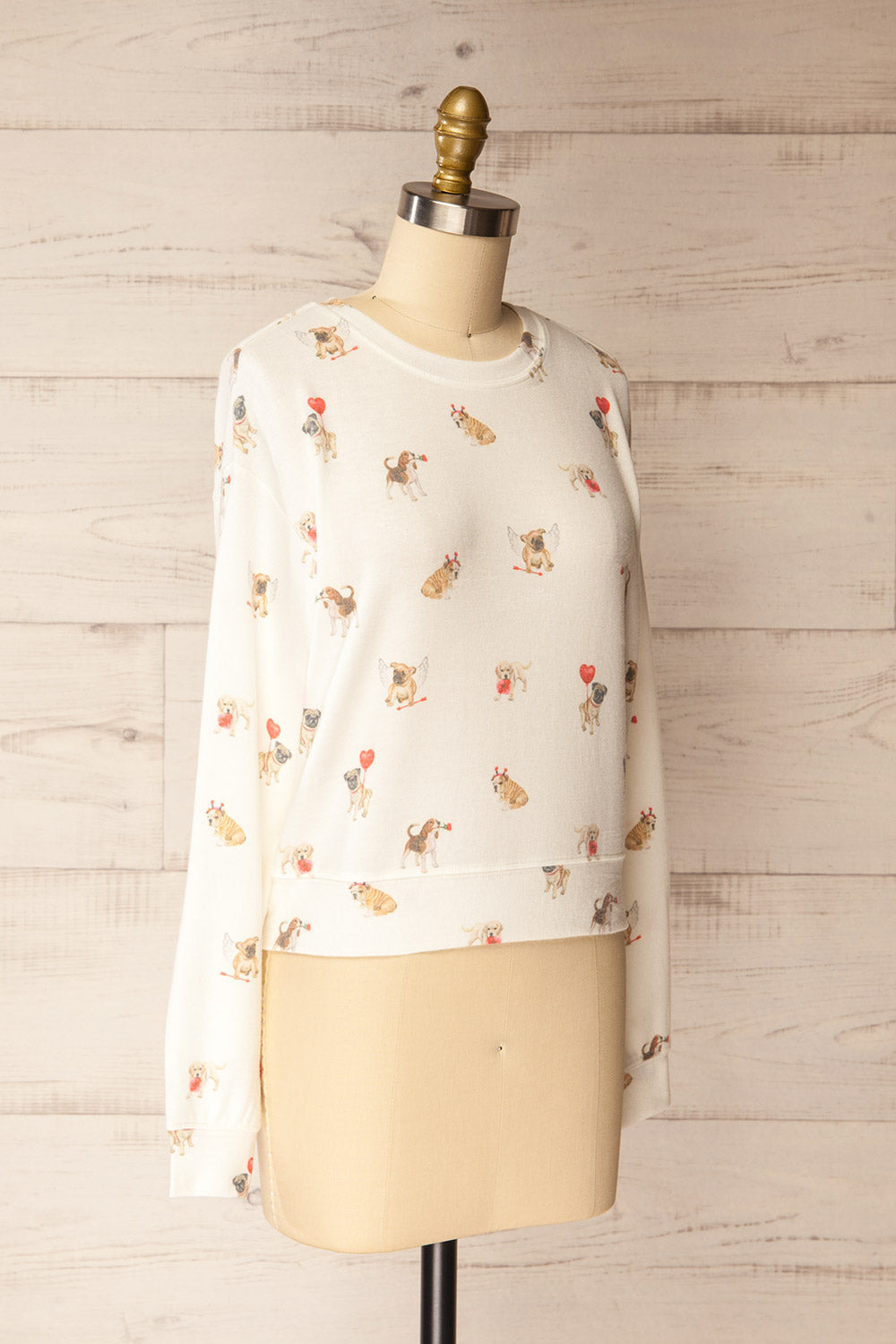 Almora White Long Sleeves Top with Dog Print | La petite garçonne side view 