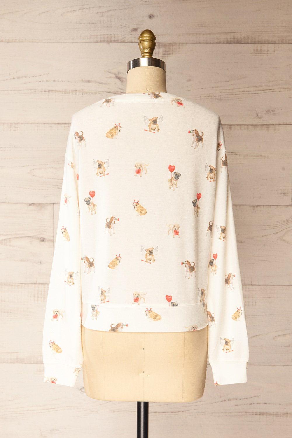 Almora White Long Sleeves Top with Dog Print | La petite garçonne back view